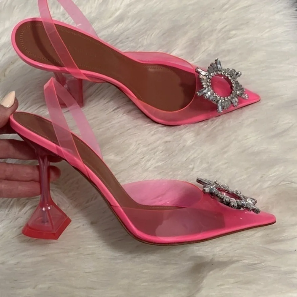 New Amina Muaddi Begum Glass pointed‎ toe slingback pump size 39EU